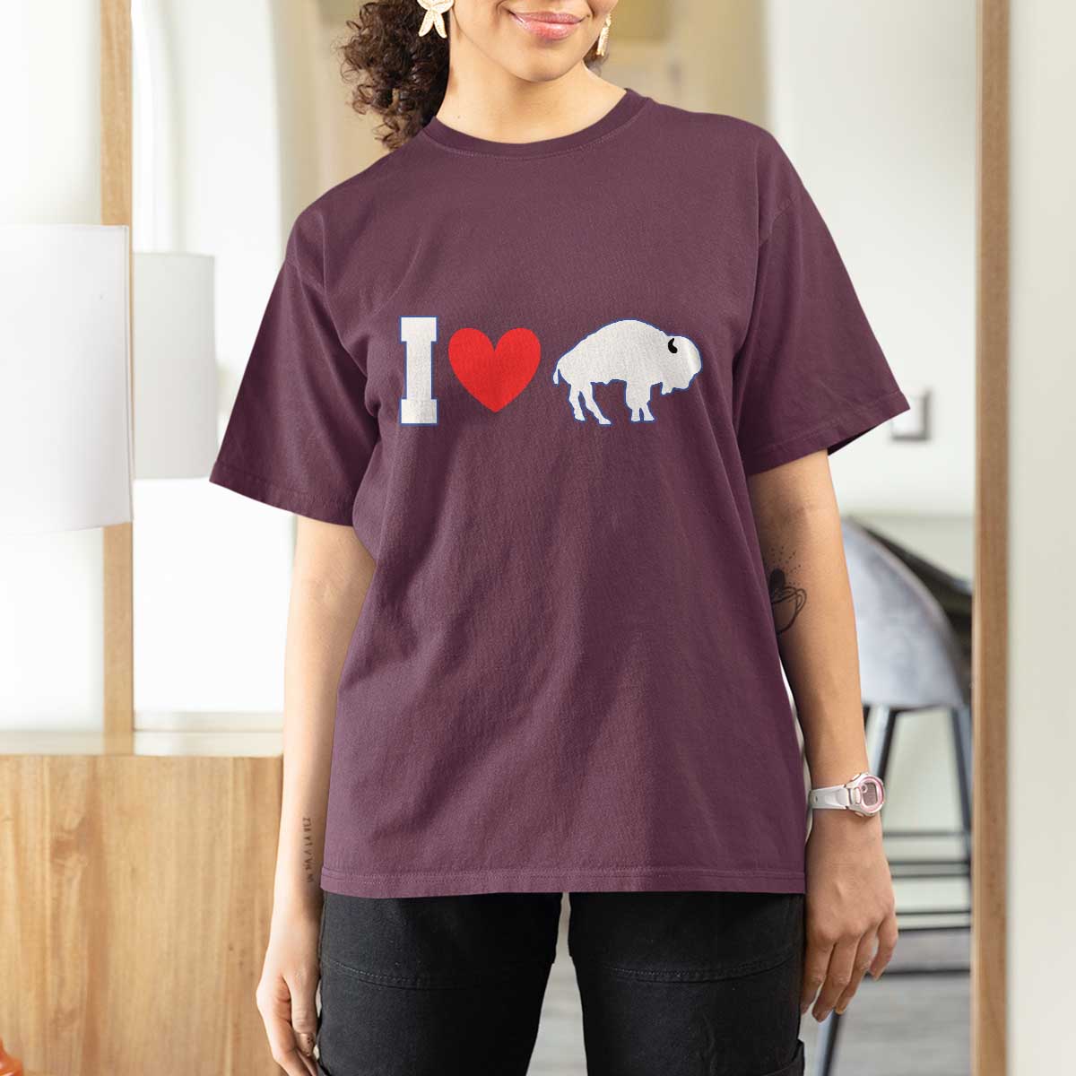 Vintage Buffalo T Shirt For Women American I Love Bison - Wonder Print Shop