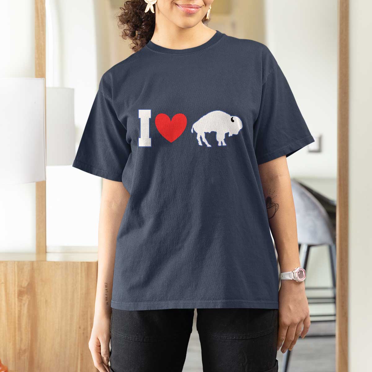 Vintage Buffalo T Shirt For Women American I Love Bison - Wonder Print Shop