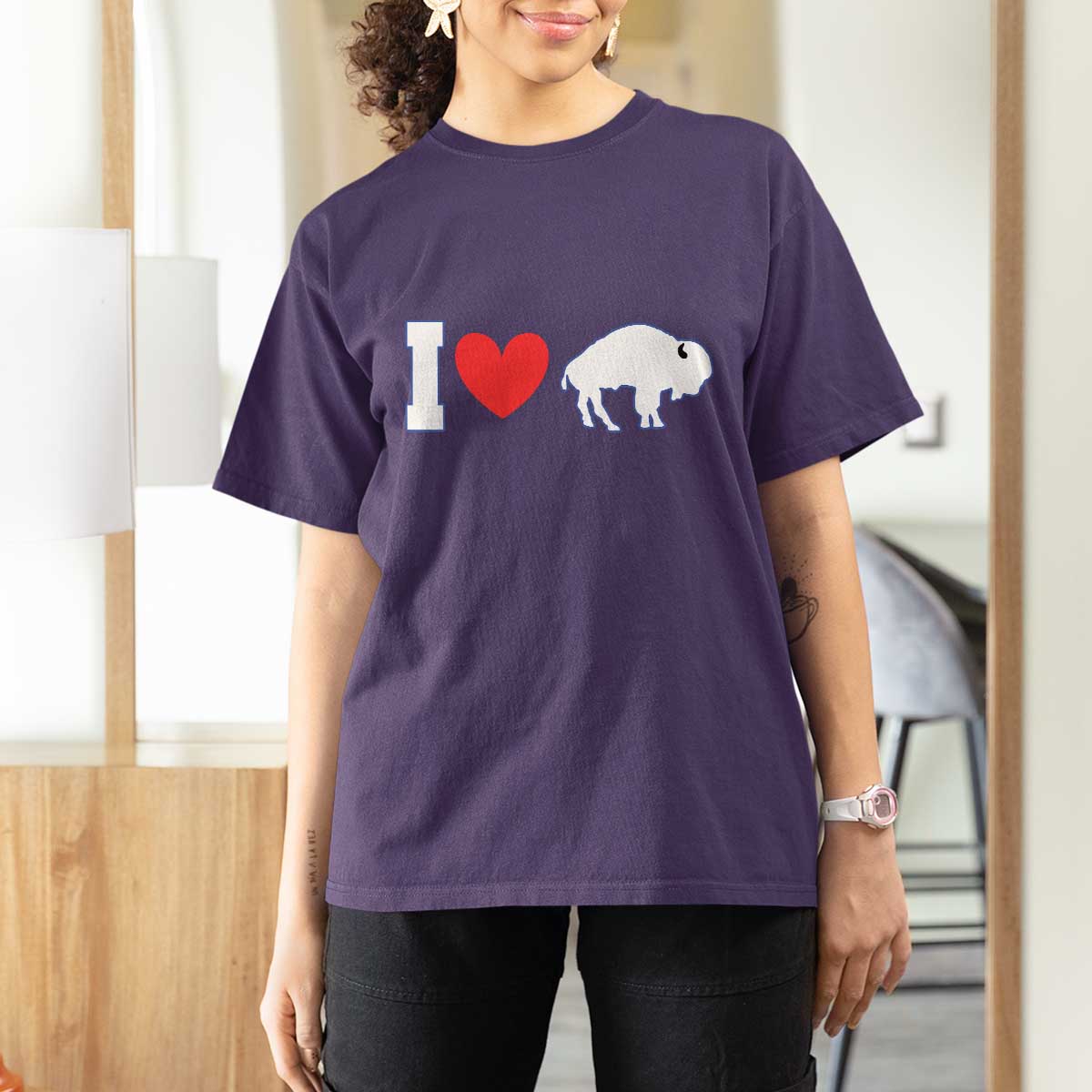 Vintage Buffalo T Shirt For Women American I Love Bison - Wonder Print Shop