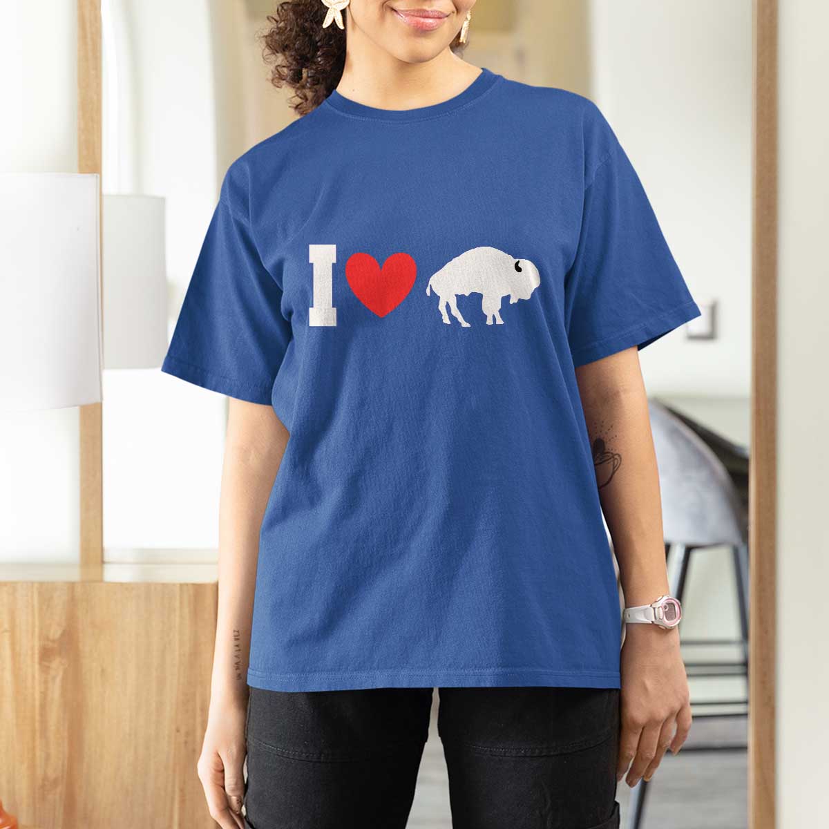 Vintage Buffalo T Shirt For Women American I Love Bison - Wonder Print Shop