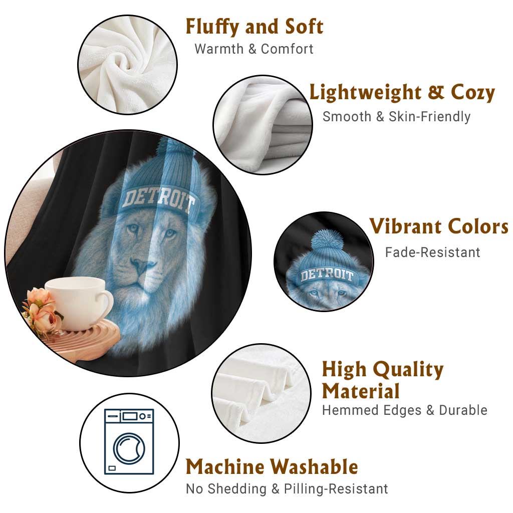 Detroit Football Throw Blanket Retro Lions Mascot Sport Fan - Wonder Print Shop