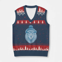 Detroit Football V-Neck Knit Sweater Vest Retro Lions Mascot Sport Fan - Wonder Print Shop