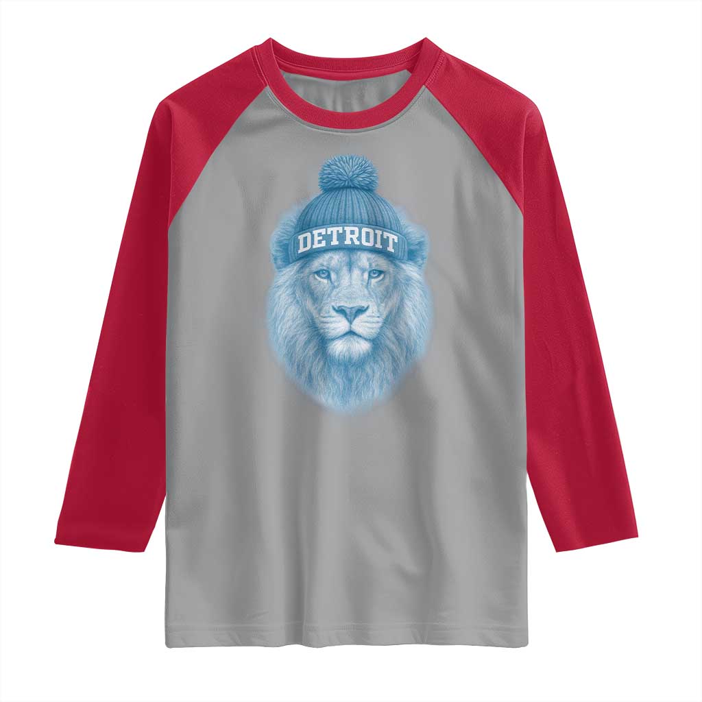 Detroit Football Raglan Shirt Retro Lions Mascot Sport Fan - Wonder Print Shop