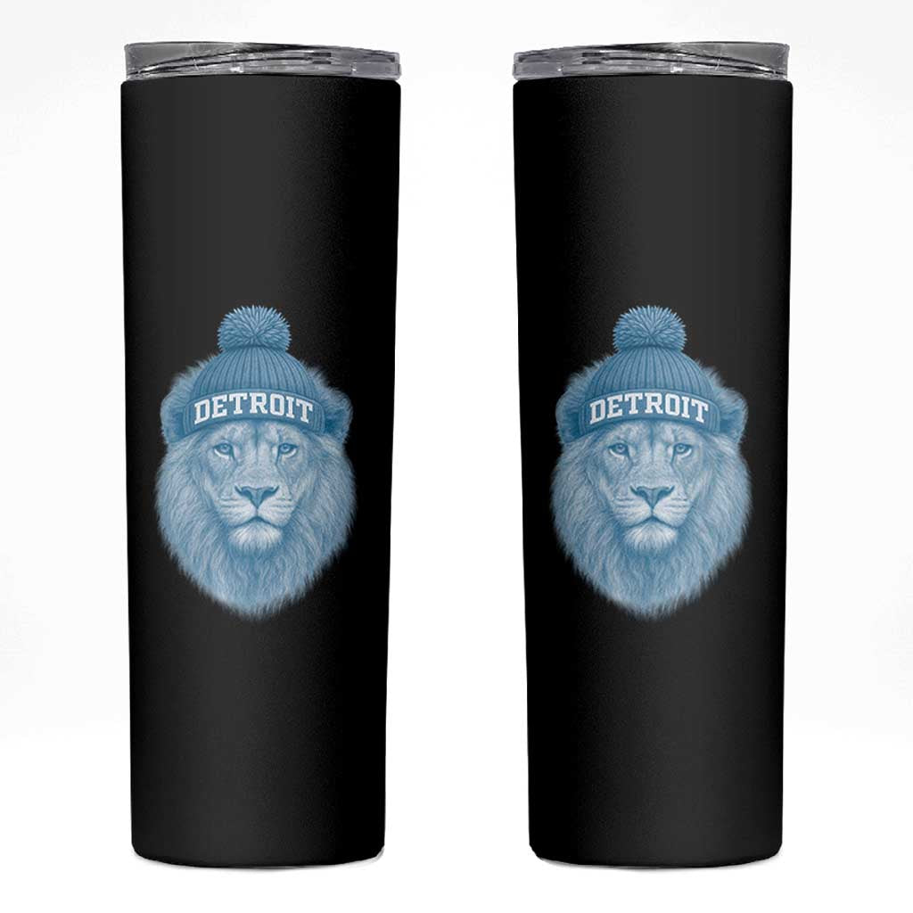 Detroit Football Skinny Tumbler Retro Lions Mascot Sport Fan - Wonder Print Shop
