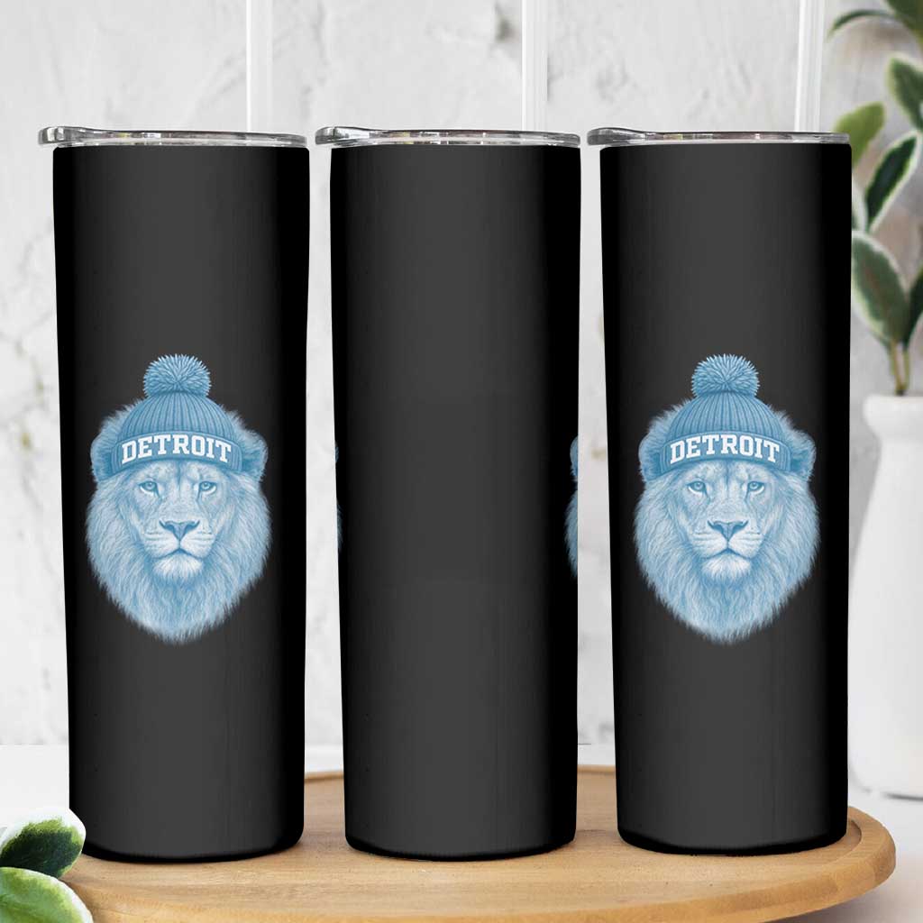 Detroit Football Skinny Tumbler Retro Lions Mascot Sport Fan - Wonder Print Shop