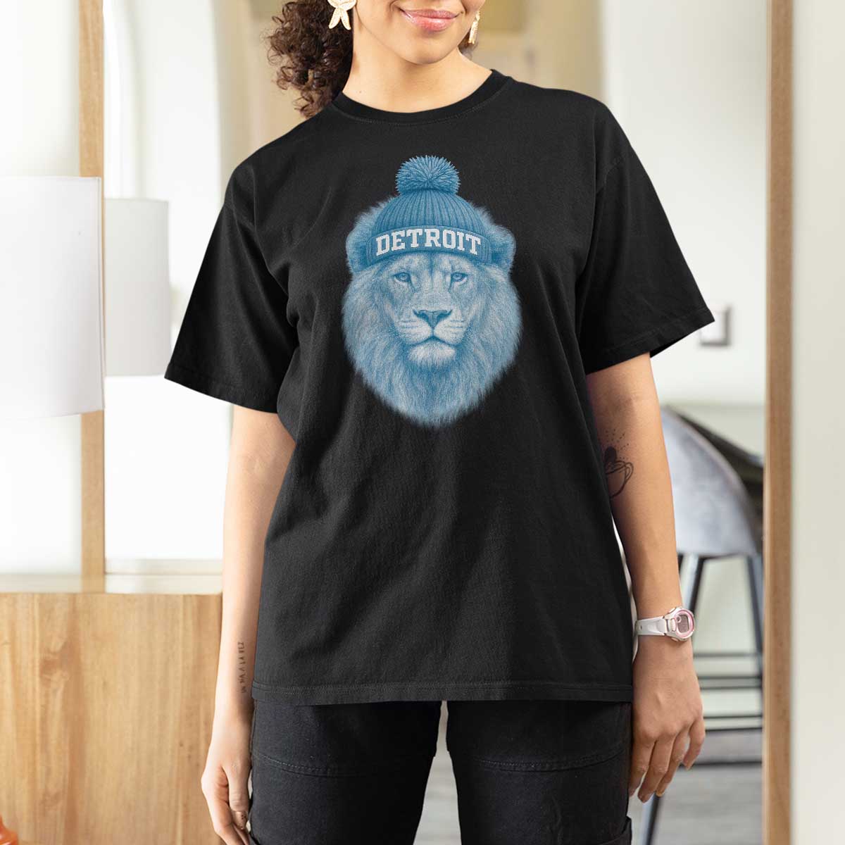 Detroit Football T Shirt For Women Retro Lions Mascot Sport Fan - Wonder Print Shop