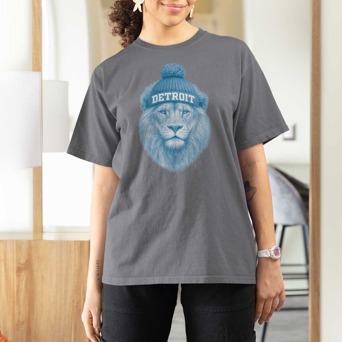 Detroit Football T Shirt For Women Retro Lions Mascot Sport Fan - Wonder Print Shop