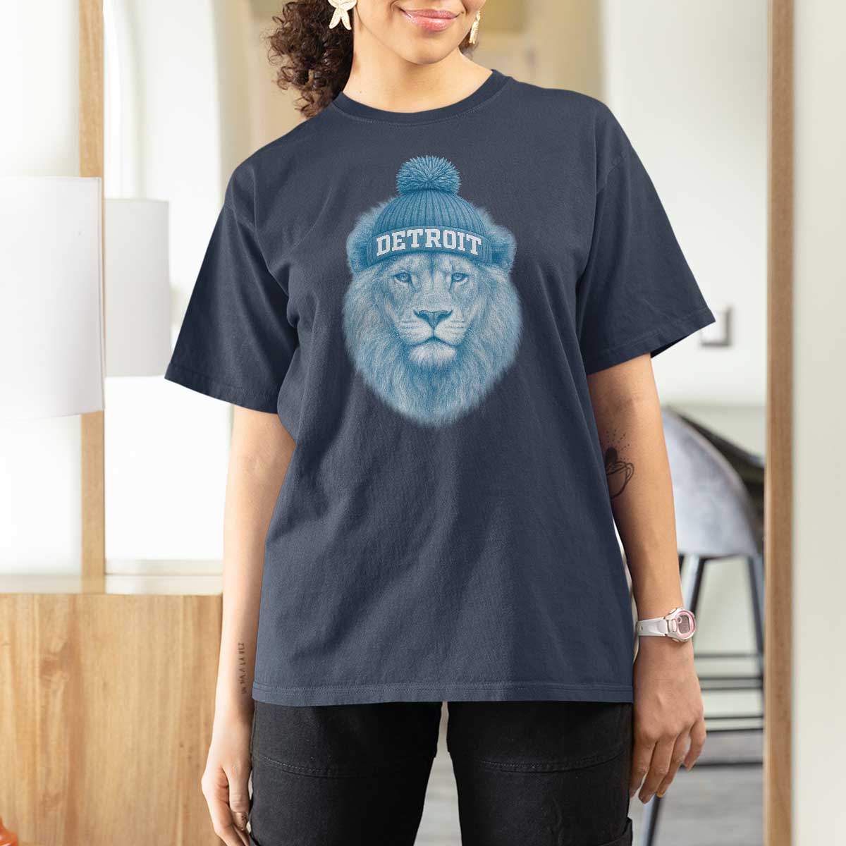 Detroit Football T Shirt For Women Retro Lions Mascot Sport Fan - Wonder Print Shop