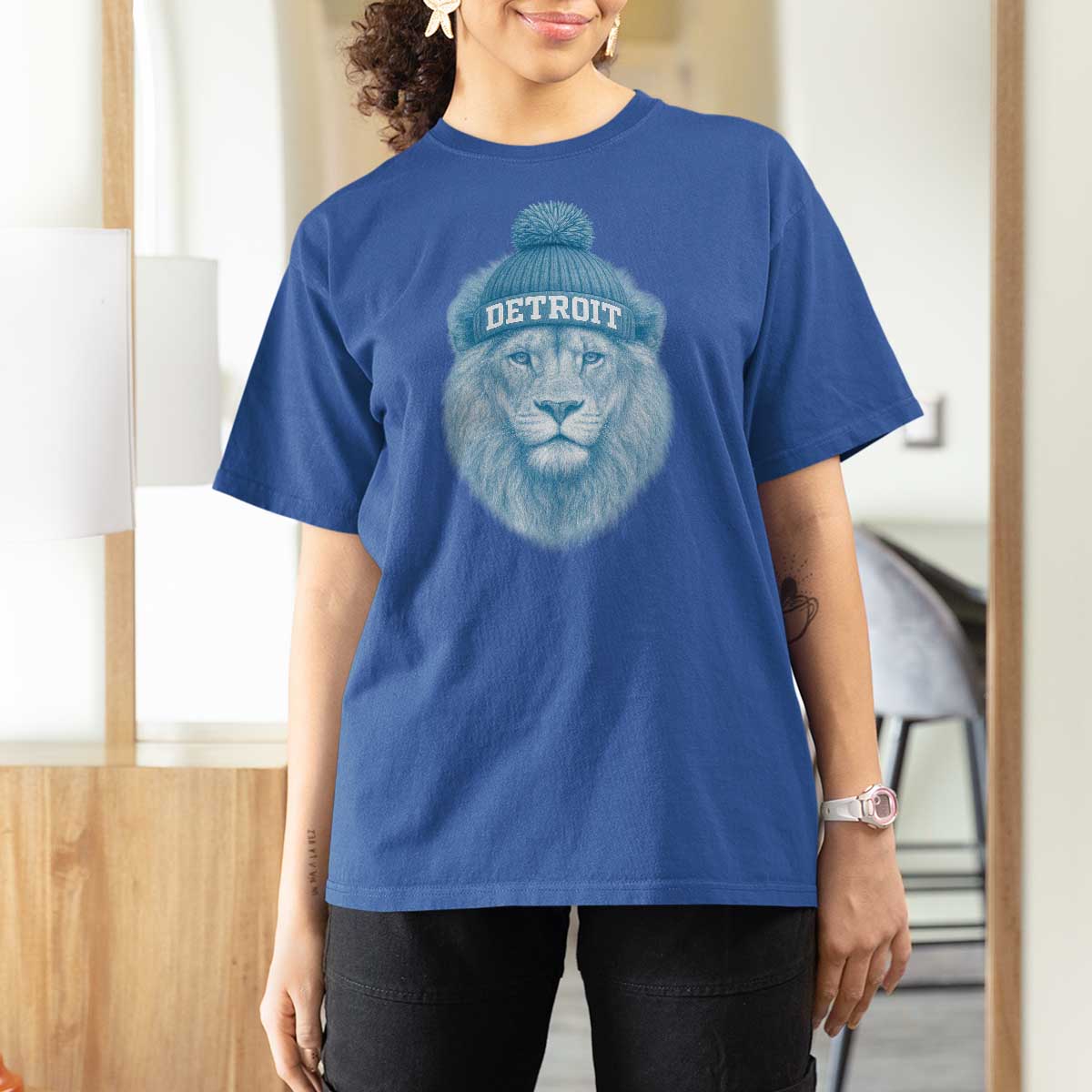Detroit Football T Shirt For Women Retro Lions Mascot Sport Fan - Wonder Print Shop