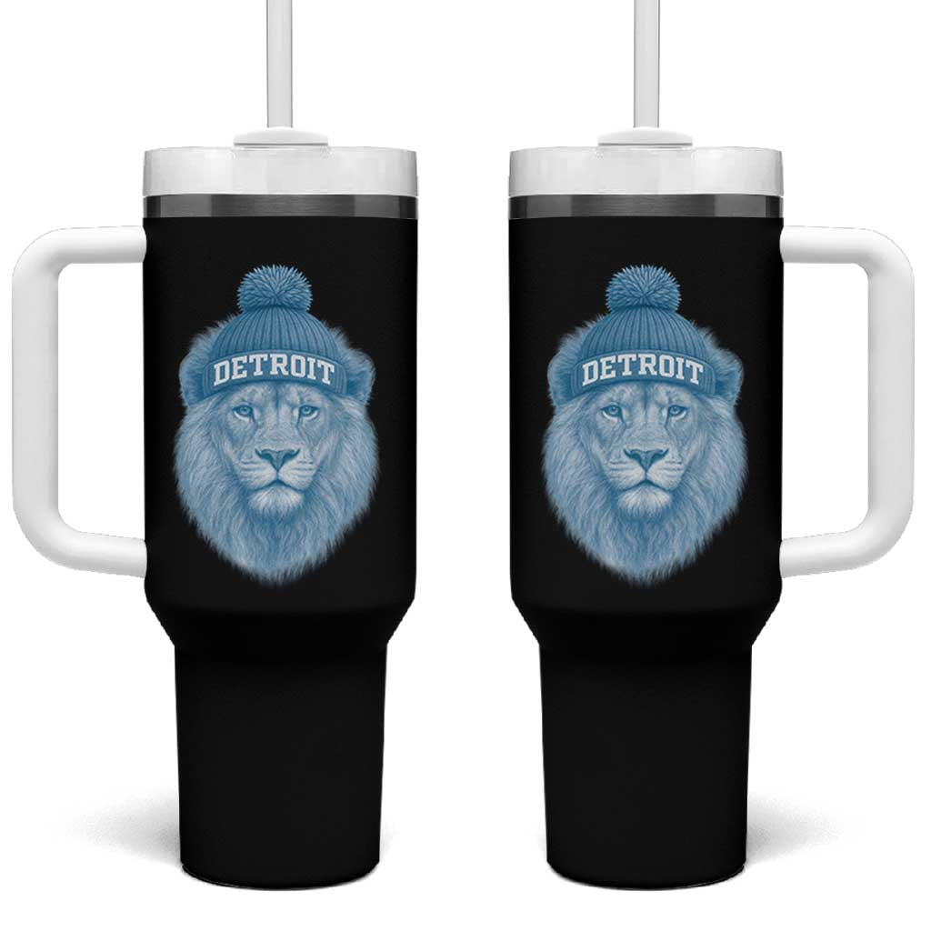 Detroit Football Tumbler With Handle Retro Lions Mascot Sport Fan - Wonder Print Shop