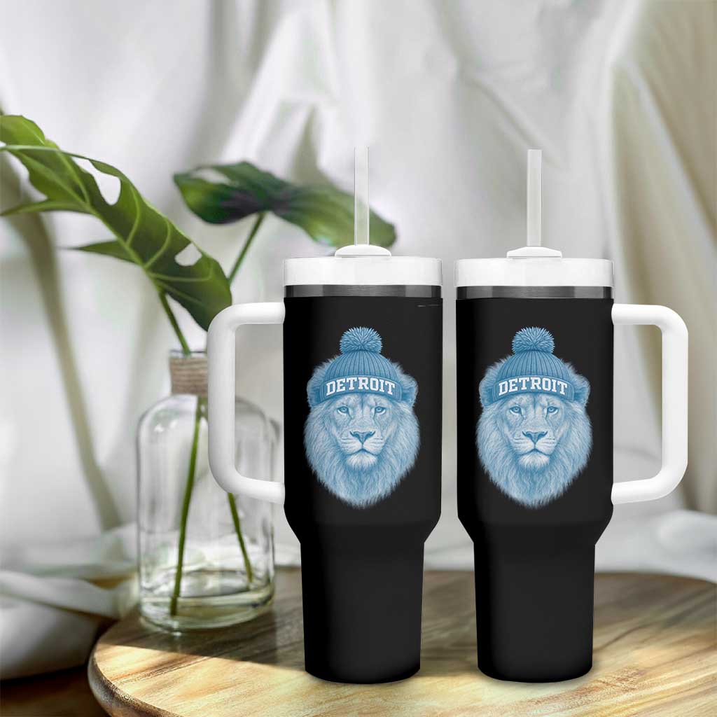 Detroit Football Tumbler With Handle Retro Lions Mascot Sport Fan - Wonder Print Shop