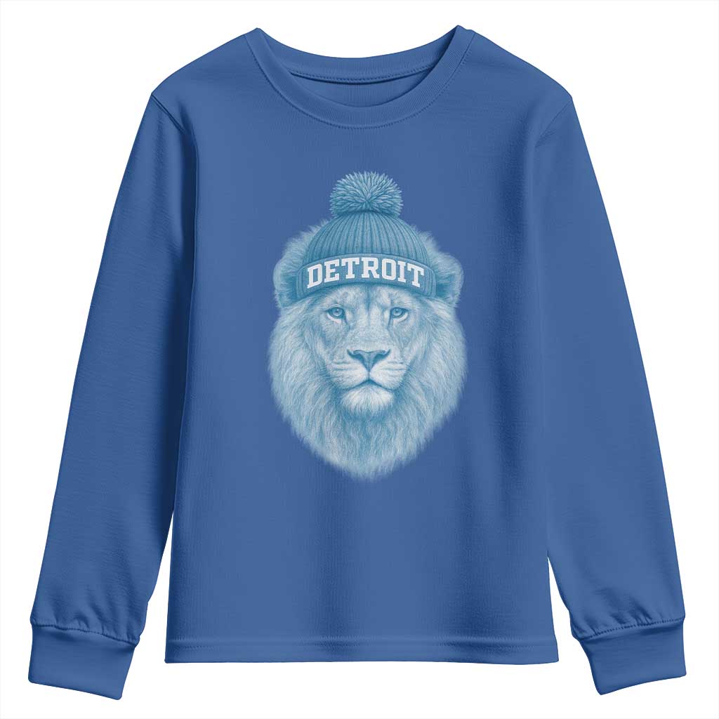 Detroit Football Youth Sweatshirt Retro Lions Mascot Sport Fan - Wonder Print Shop