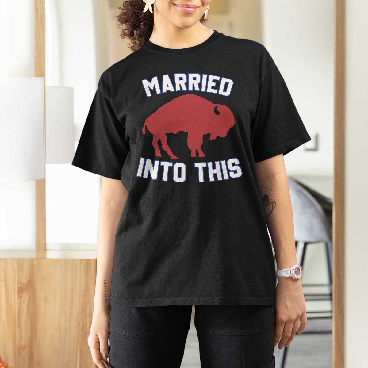 Married Into This Buffalo T Shirt For Women Vintage Sport Mafia Wife Wedding Gifts - Wonder Print Shop