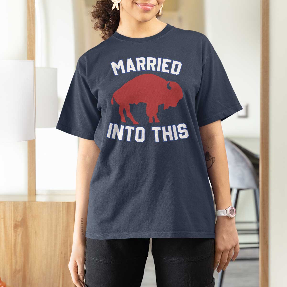 Married Into This Buffalo T Shirt For Women Vintage Sport Mafia Wife Wedding Gifts - Wonder Print Shop