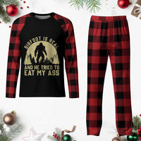 Funny Bigfoot Plaid Pajama Set Sasquatch Big Foot Eat My Ass Vintage Cryptid Meme - Wonder Print Shop