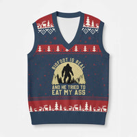 Funny Bigfoot V-Neck Knit Sweater Vest Sasquatch Big Foot Eat My Ass Vintage Cryptid Meme - Wonder Print Shop
