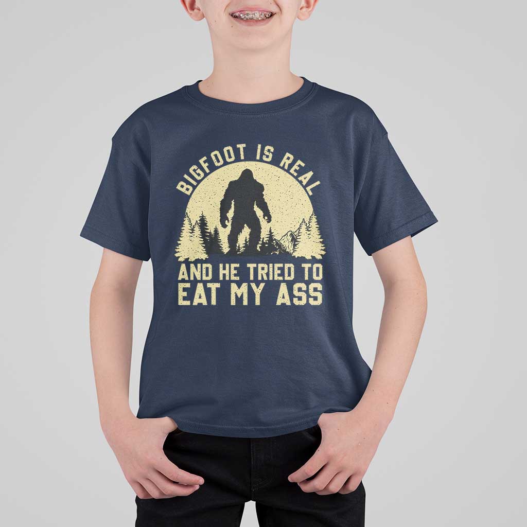 Funny Bigfoot T Shirt For Kid Sasquatch Big Foot Eat My Ass Vintage Cryptid Meme - Wonder Print Shop