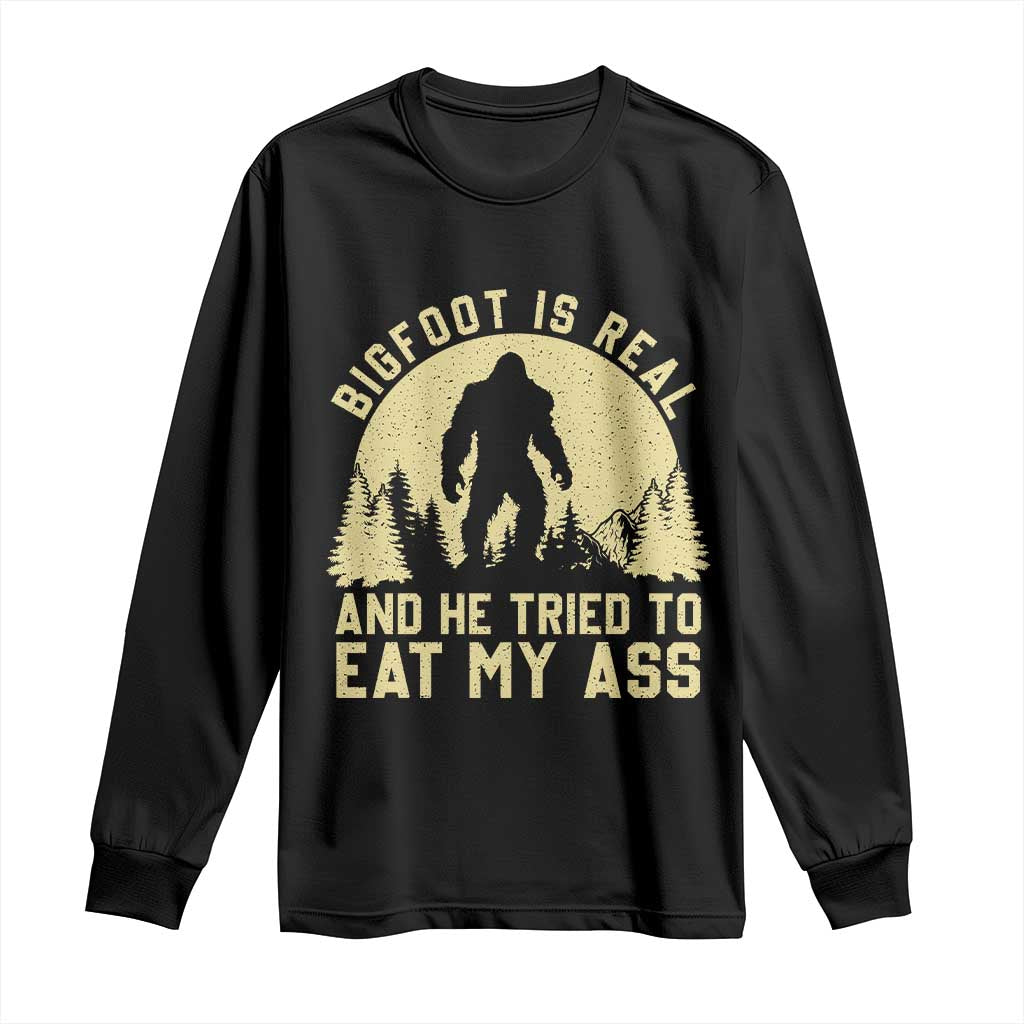 Funny Bigfoot Long Sleeve Shirt Sasquatch Big Foot Eat My Ass Vintage Cryptid Meme - Wonder Print Shop