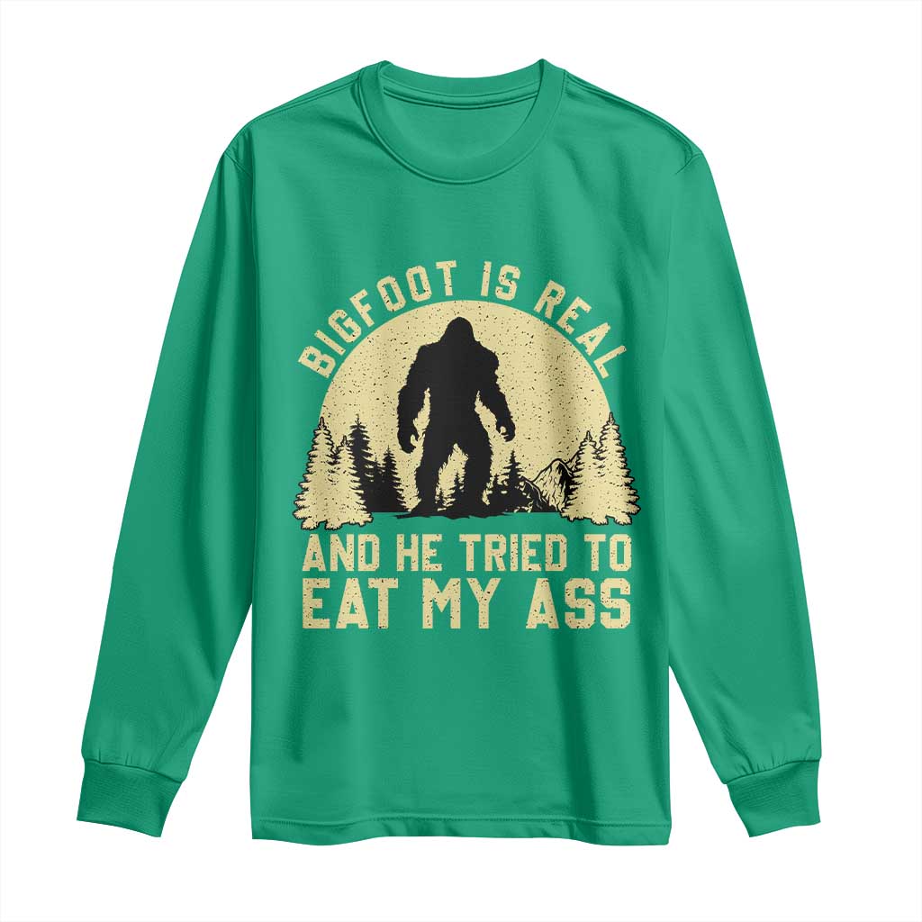 Funny Bigfoot Long Sleeve Shirt Sasquatch Big Foot Eat My Ass Vintage Cryptid Meme - Wonder Print Shop