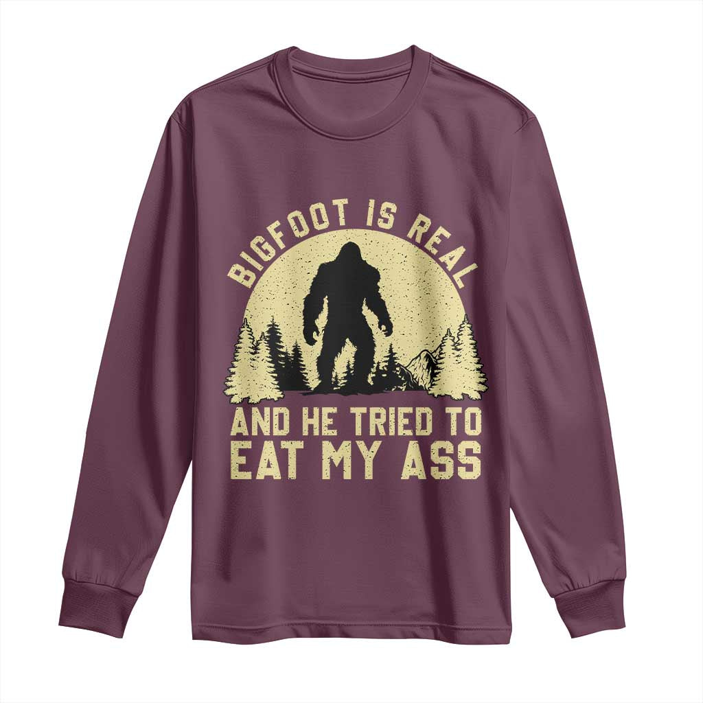 Funny Bigfoot Long Sleeve Shirt Sasquatch Big Foot Eat My Ass Vintage Cryptid Meme - Wonder Print Shop