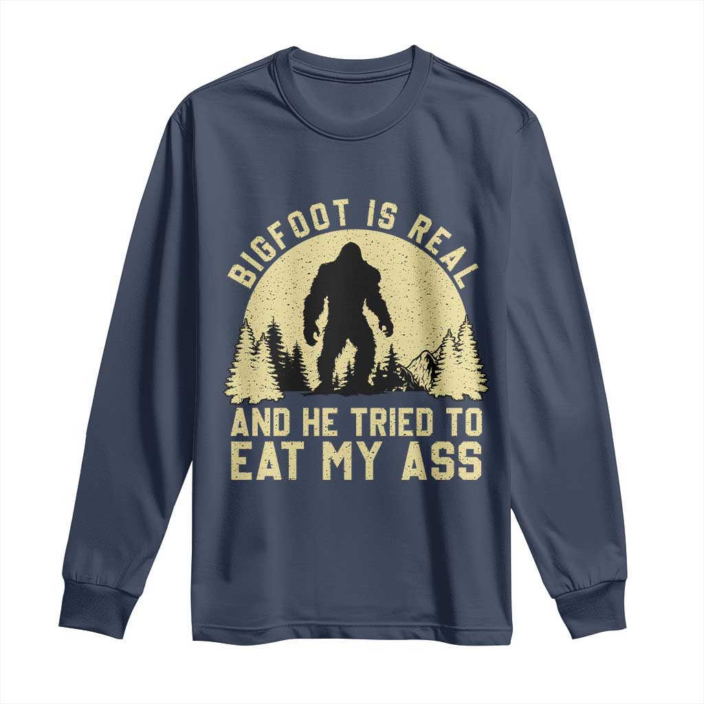 Funny Bigfoot Long Sleeve Shirt Sasquatch Big Foot Eat My Ass Vintage Cryptid Meme - Wonder Print Shop