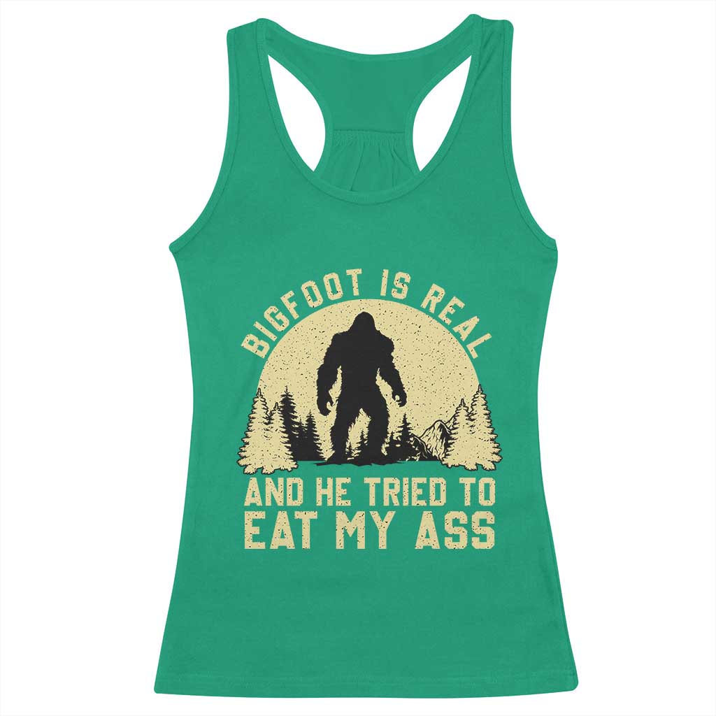 Funny Bigfoot Racerback Tank Top Sasquatch Big Foot Eat My Ass Vintage Cryptid Meme - Wonder Print Shop