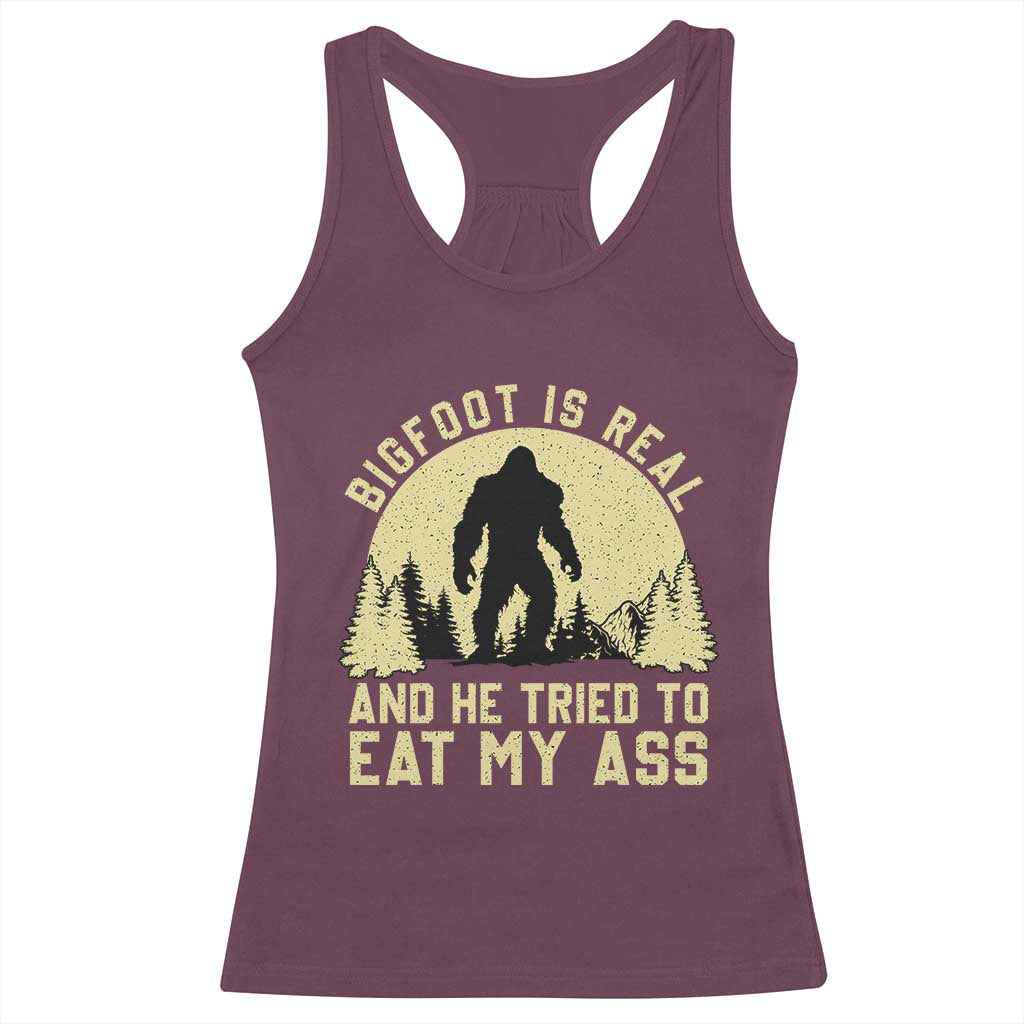 Funny Bigfoot Racerback Tank Top Sasquatch Big Foot Eat My Ass Vintage Cryptid Meme - Wonder Print Shop