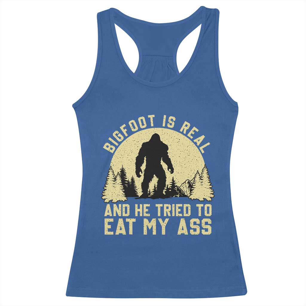 Funny Bigfoot Racerback Tank Top Sasquatch Big Foot Eat My Ass Vintage Cryptid Meme - Wonder Print Shop