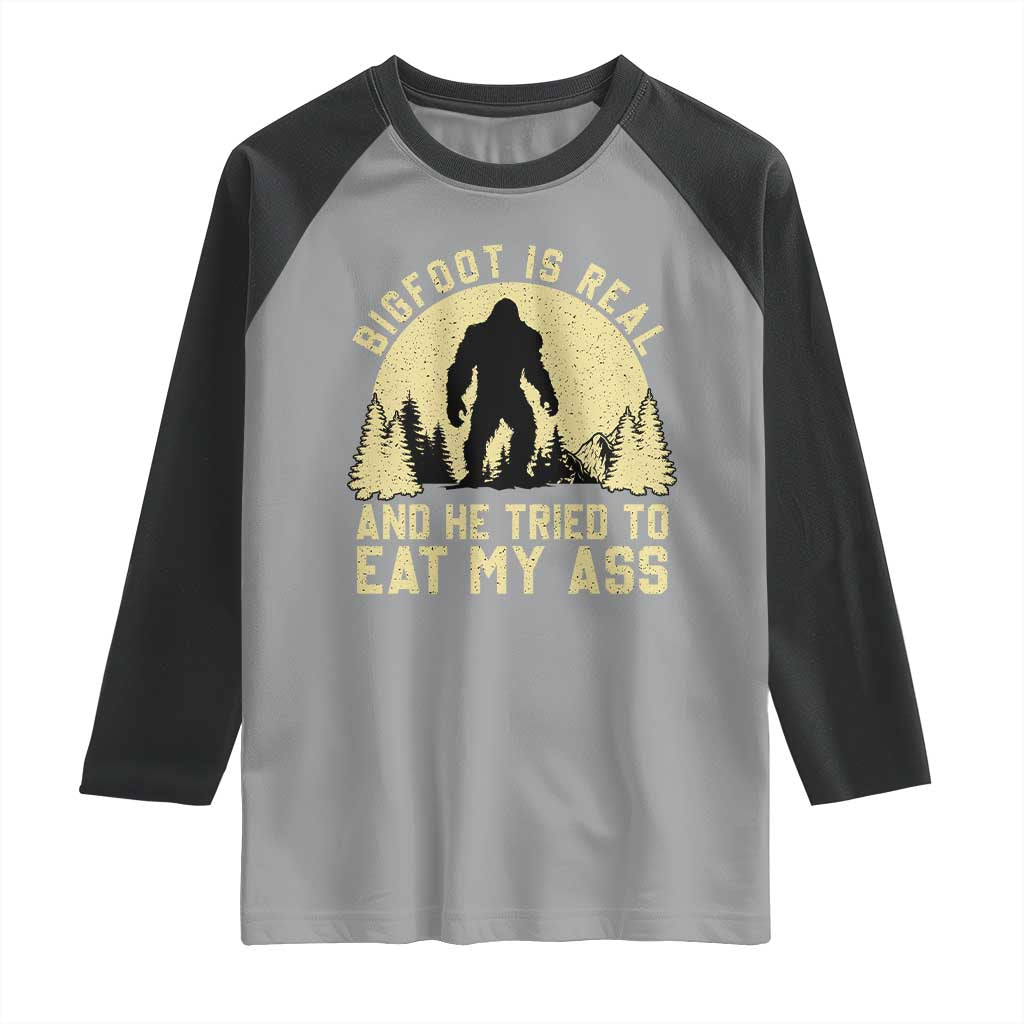 Funny Bigfoot Raglan Shirt Sasquatch Big Foot Eat My Ass Vintage Cryptid Meme - Wonder Print Shop