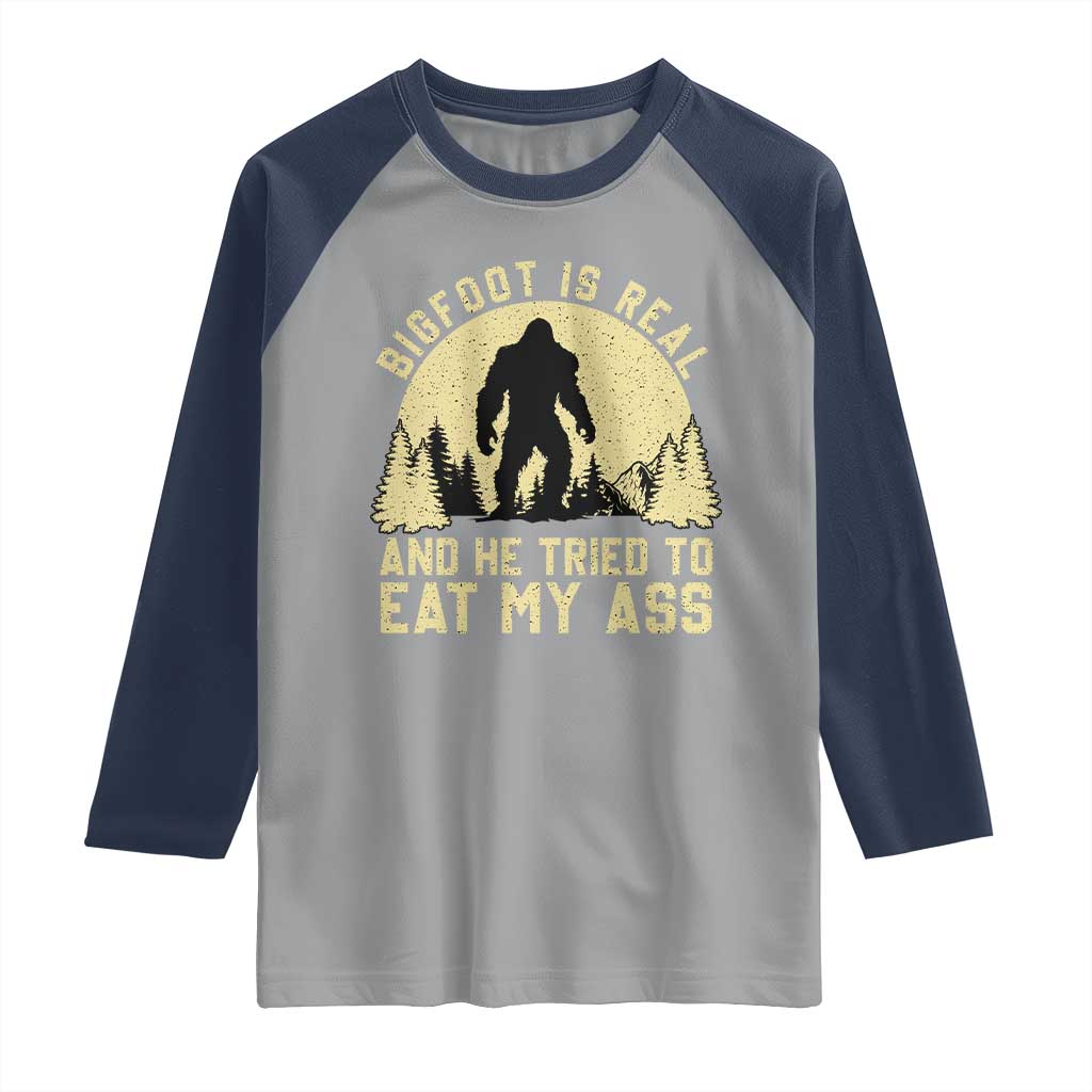 Funny Bigfoot Raglan Shirt Sasquatch Big Foot Eat My Ass Vintage Cryptid Meme - Wonder Print Shop