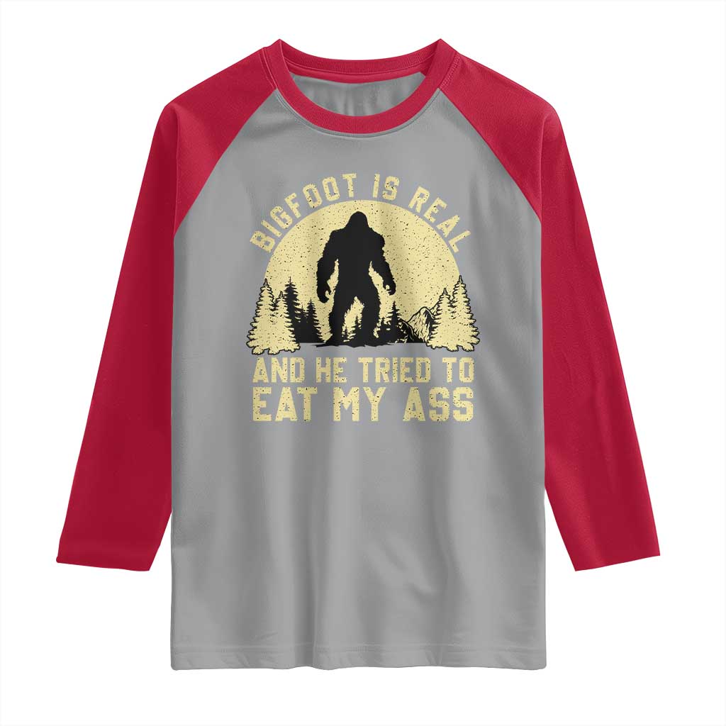 Funny Bigfoot Raglan Shirt Sasquatch Big Foot Eat My Ass Vintage Cryptid Meme - Wonder Print Shop