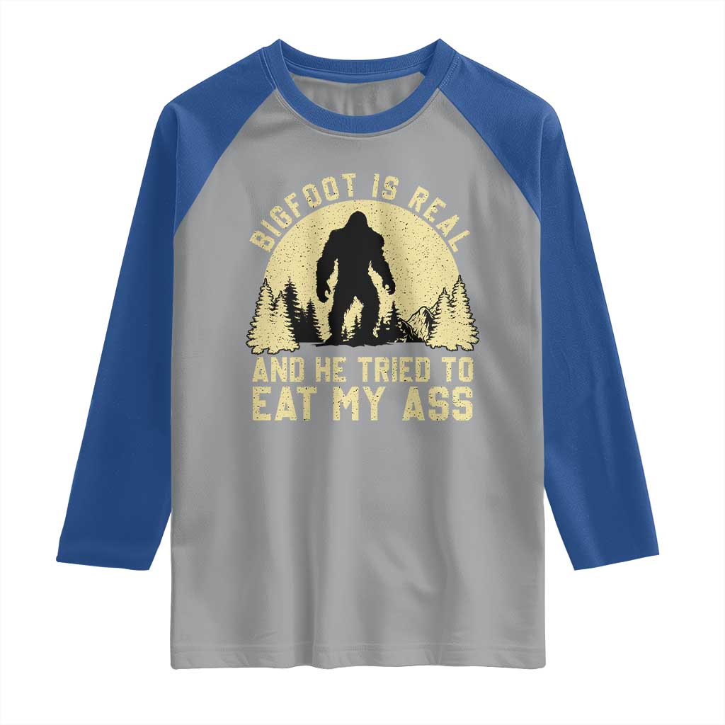 Funny Bigfoot Raglan Shirt Sasquatch Big Foot Eat My Ass Vintage Cryptid Meme - Wonder Print Shop