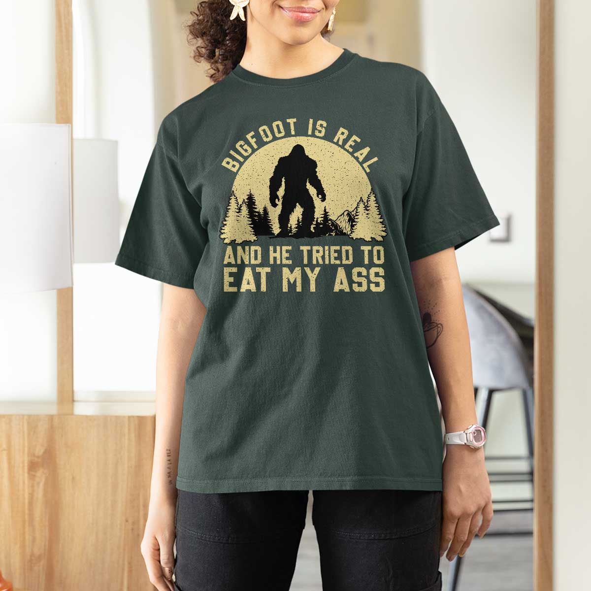 Funny Bigfoot T Shirt For Women Sasquatch Big Foot Eat My Ass Vintage Cryptid Meme - Wonder Print Shop