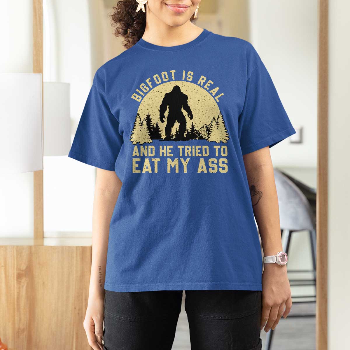 Funny Bigfoot T Shirt For Women Sasquatch Big Foot Eat My Ass Vintage Cryptid Meme - Wonder Print Shop