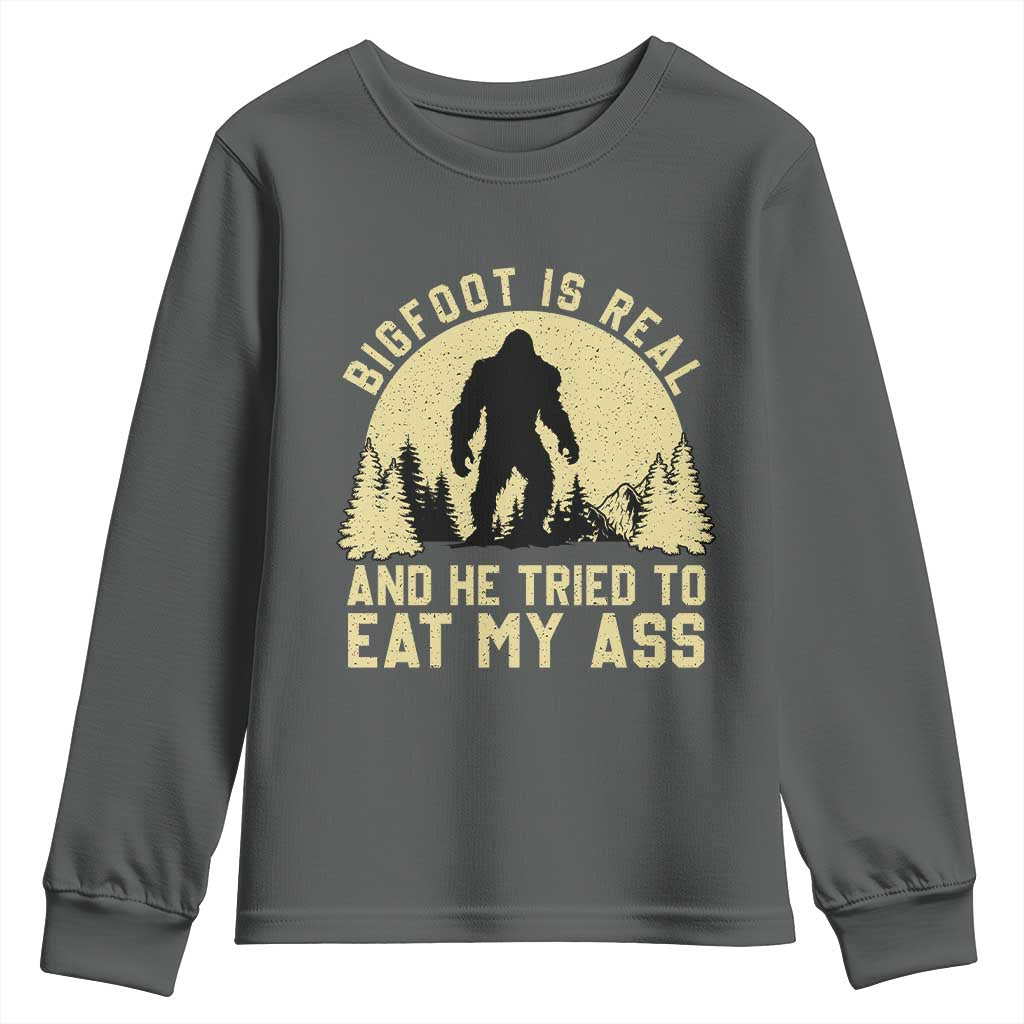Funny Bigfoot Youth Sweatshirt Sasquatch Big Foot Eat My Ass Vintage Cryptid Meme - Wonder Print Shop