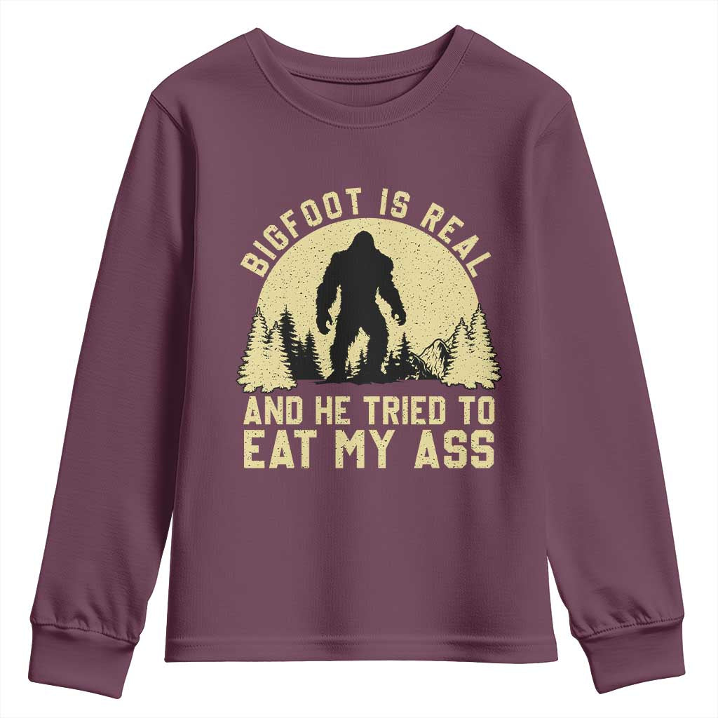 Funny Bigfoot Youth Sweatshirt Sasquatch Big Foot Eat My Ass Vintage Cryptid Meme - Wonder Print Shop