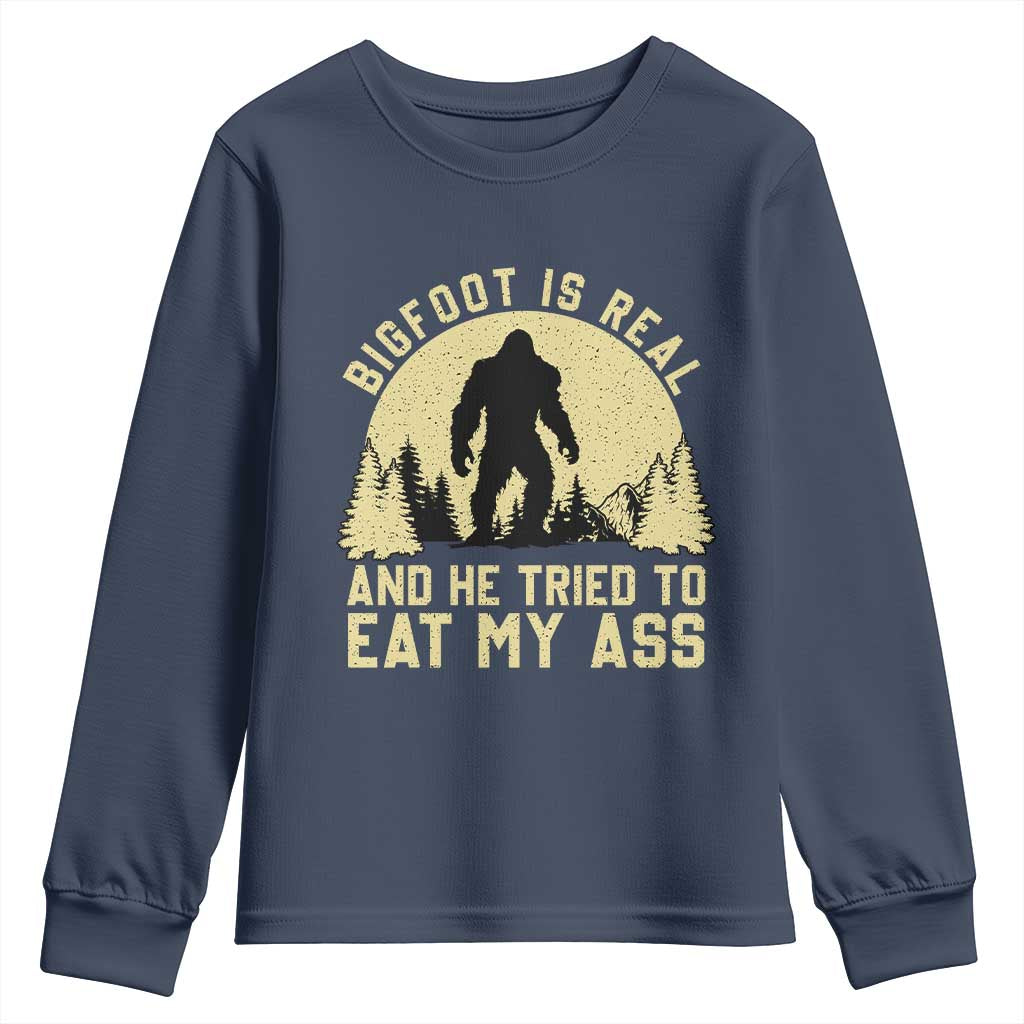 Funny Bigfoot Youth Sweatshirt Sasquatch Big Foot Eat My Ass Vintage Cryptid Meme - Wonder Print Shop
