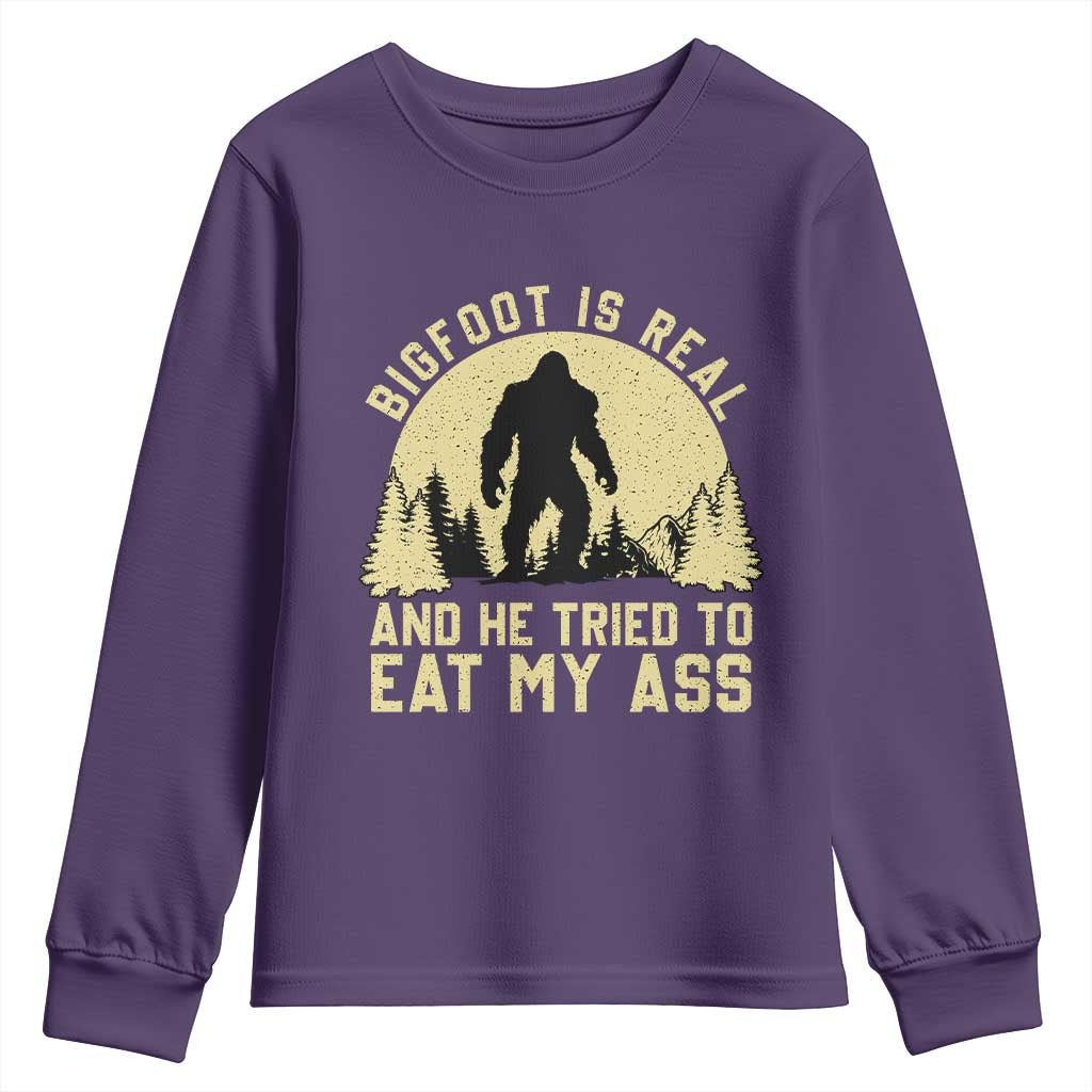 Funny Bigfoot Youth Sweatshirt Sasquatch Big Foot Eat My Ass Vintage Cryptid Meme - Wonder Print Shop