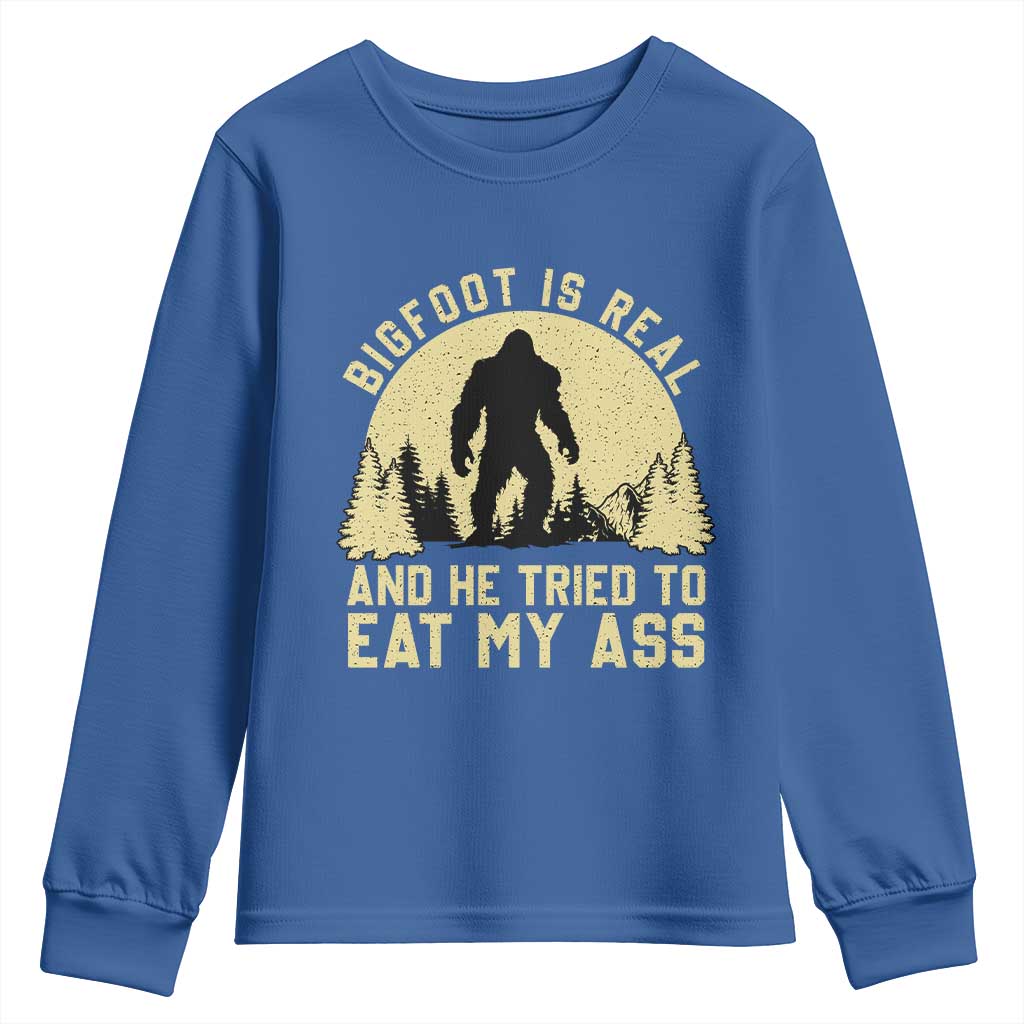 Funny Bigfoot Youth Sweatshirt Sasquatch Big Foot Eat My Ass Vintage Cryptid Meme - Wonder Print Shop
