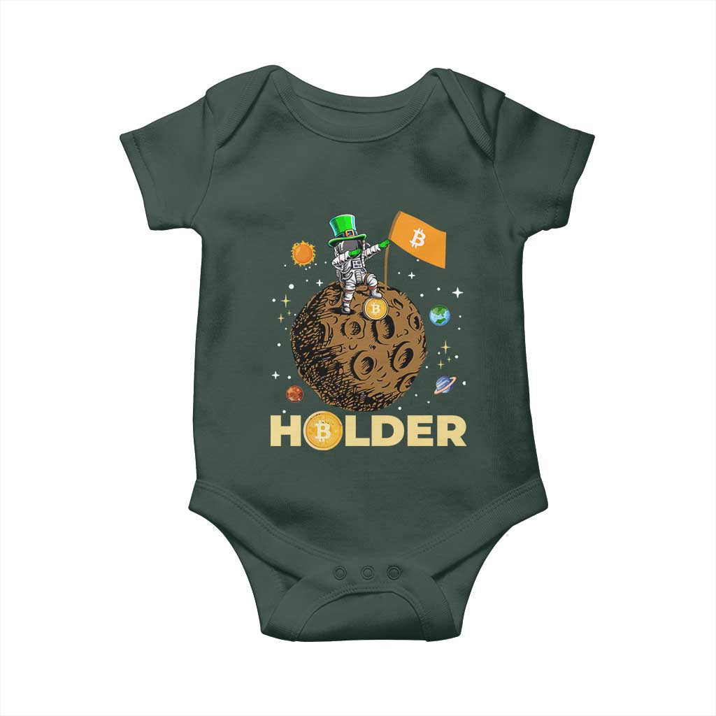 St Patricks Day Bitcoin Astronaut Baby Onesie Lucky Shamrock Leprechaun BTC Crypto To The Moon