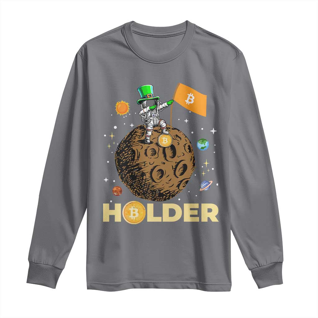 St Patricks Day Bitcoin Astronaut Long Sleeve Shirt Lucky Shamrock Leprechaun BTC Crypto To The Moon