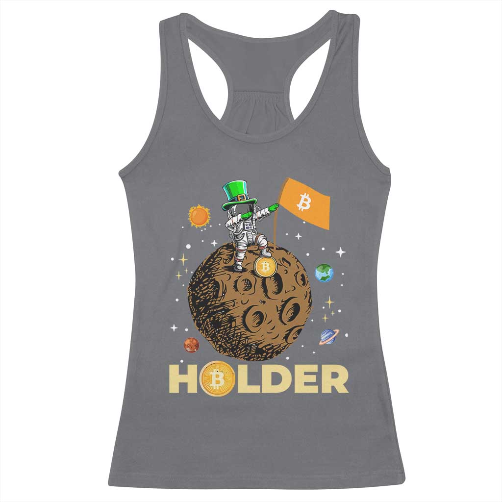 St Patricks Day Bitcoin Astronaut Racerback Tank Top Lucky Shamrock Leprechaun BTC Crypto To The Moon