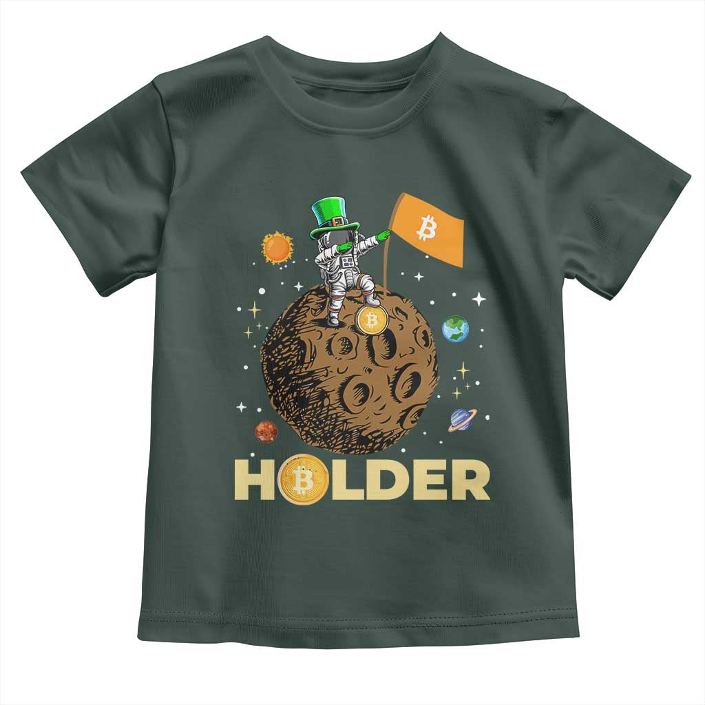 St Patricks Day Bitcoin Astronaut Toddler T Shirt Lucky Shamrock Leprechaun BTC Crypto To The Moon