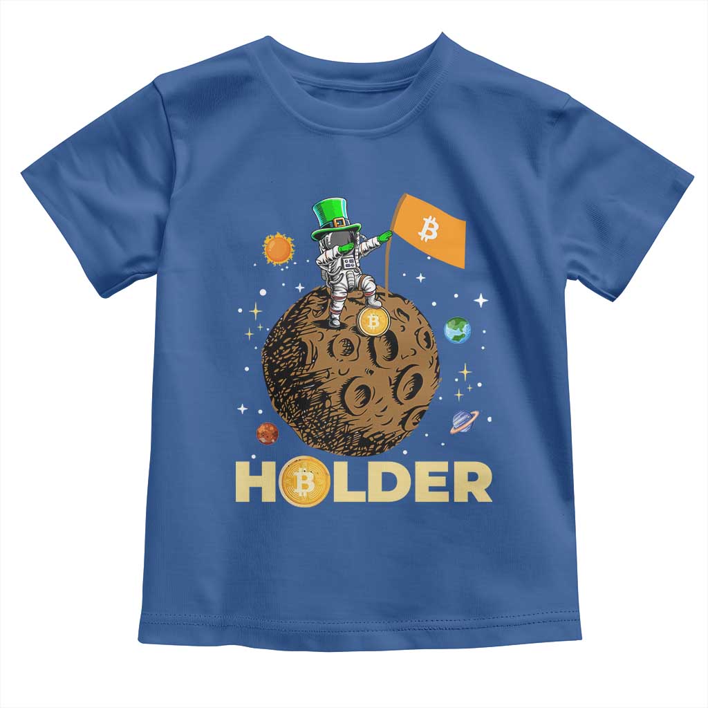 St Patricks Day Bitcoin Astronaut Toddler T Shirt Lucky Shamrock Leprechaun BTC Crypto To The Moon
