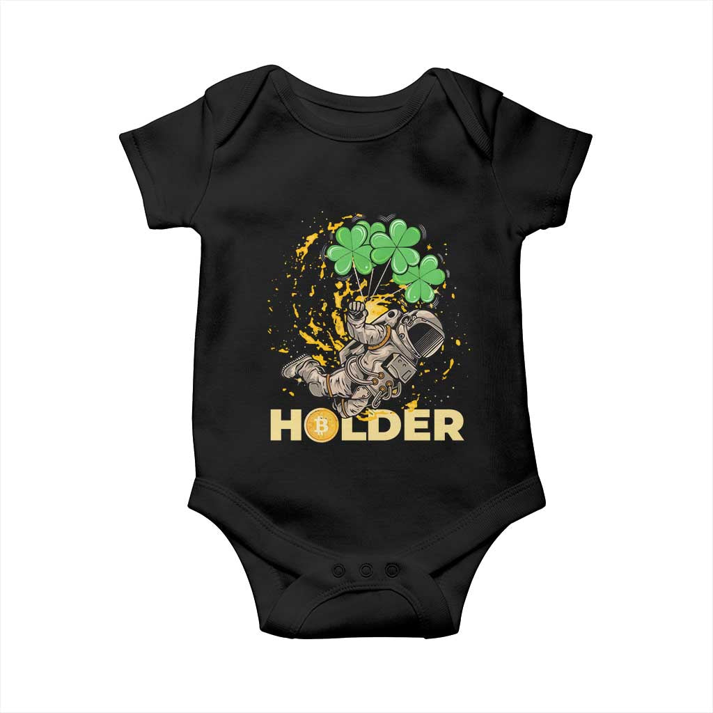 St Patricks Day Bitcoin Astronaut Baby Onesie Lucky Shamrock Leprechaun BTC Crypto Holder