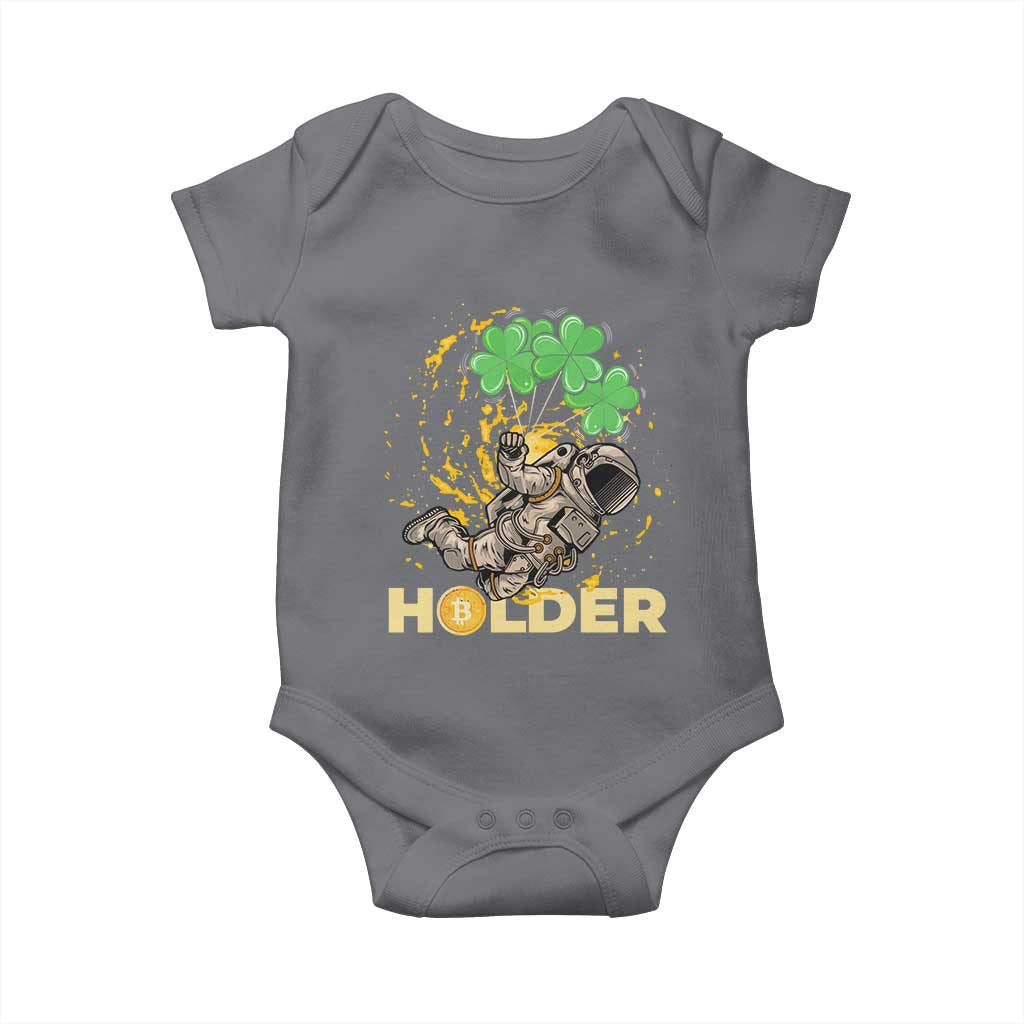 St Patricks Day Bitcoin Astronaut Baby Onesie Lucky Shamrock Leprechaun BTC Crypto Holder