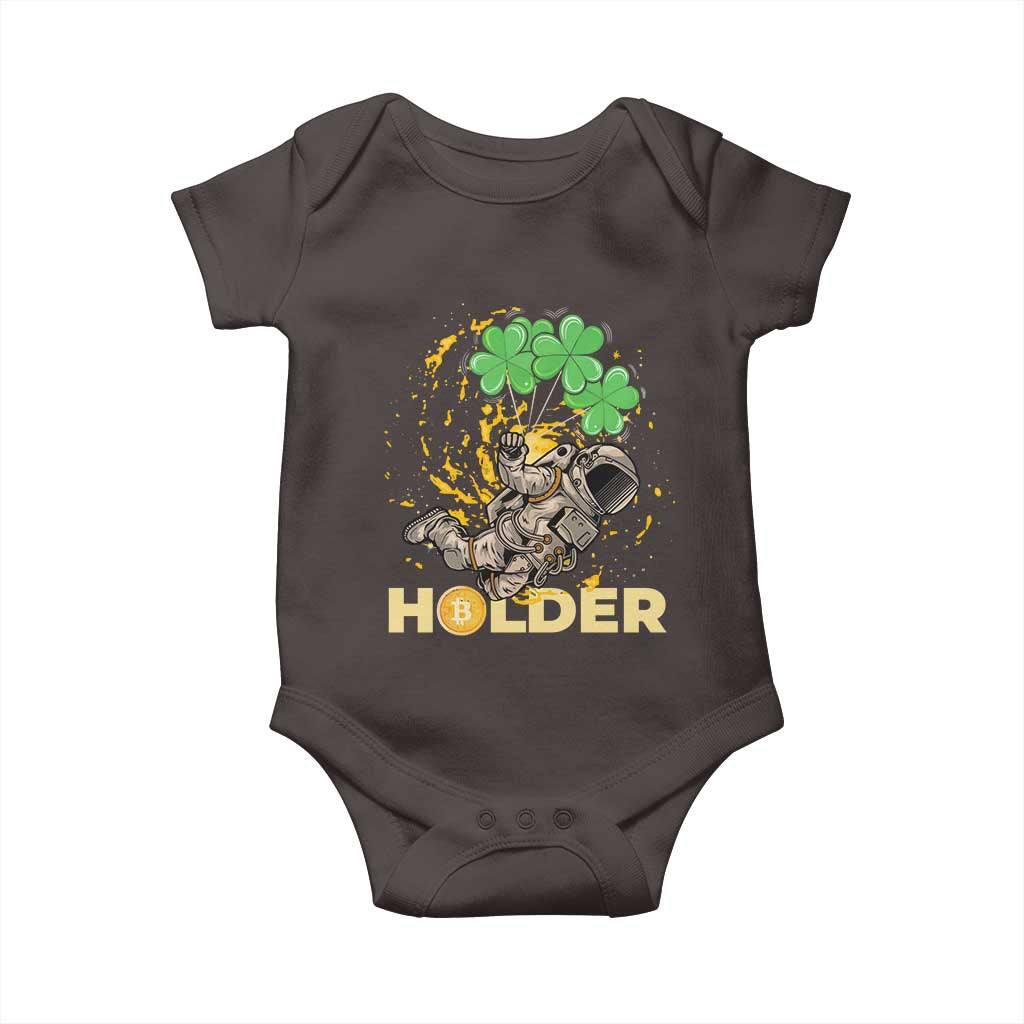 St Patricks Day Bitcoin Astronaut Baby Onesie Lucky Shamrock Leprechaun BTC Crypto Holder
