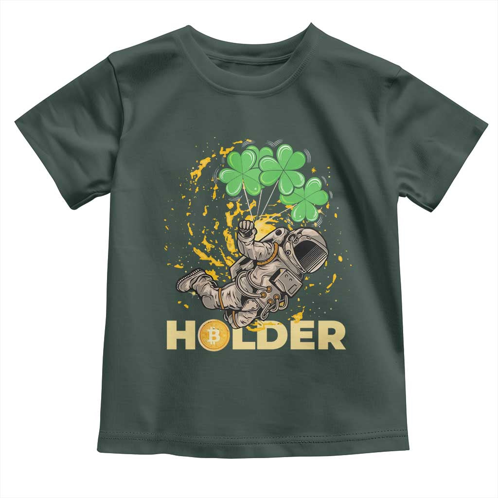 St Patricks Day Bitcoin Astronaut Toddler T Shirt Lucky Shamrock Leprechaun BTC Crypto Holder
