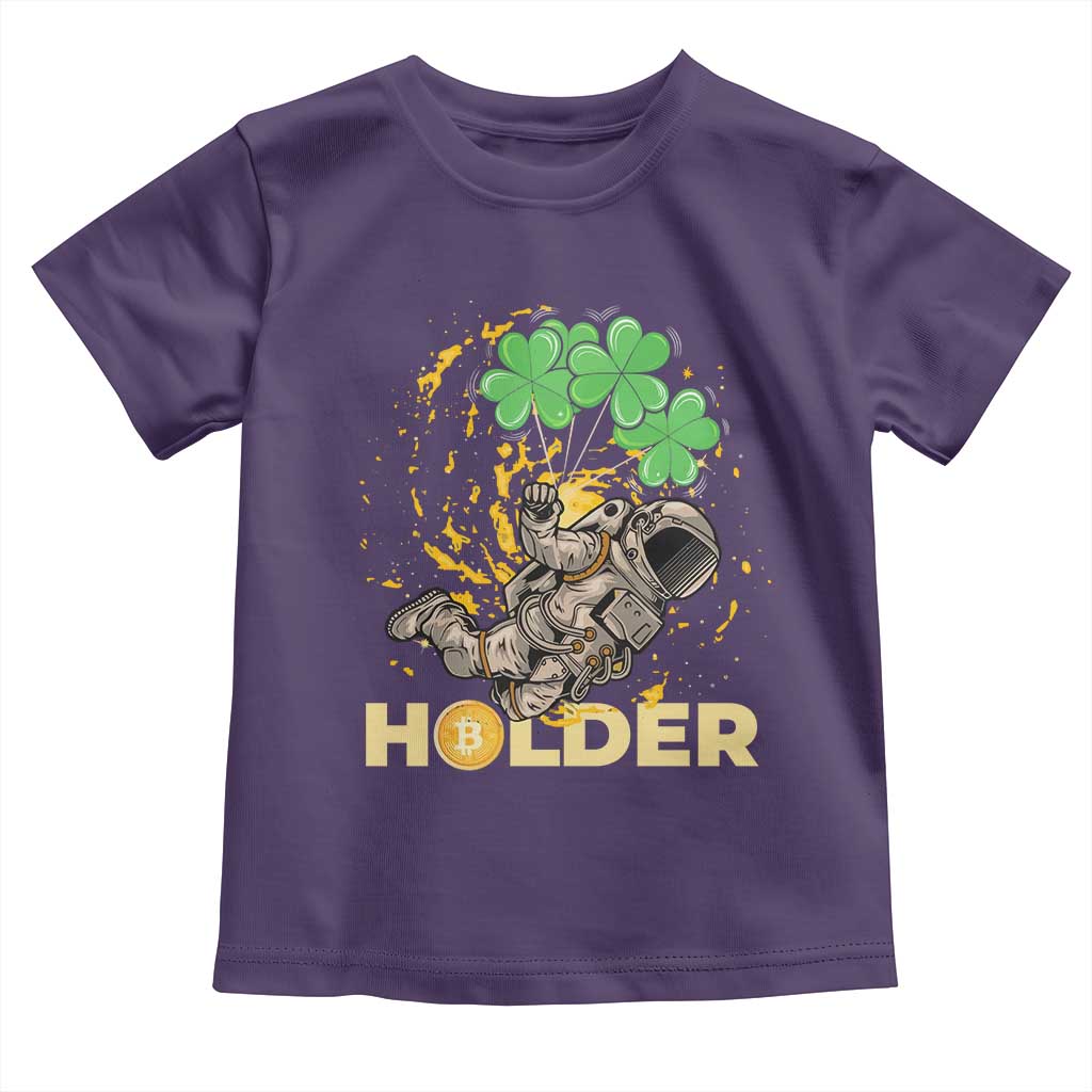 St Patricks Day Bitcoin Astronaut Toddler T Shirt Lucky Shamrock Leprechaun BTC Crypto Holder