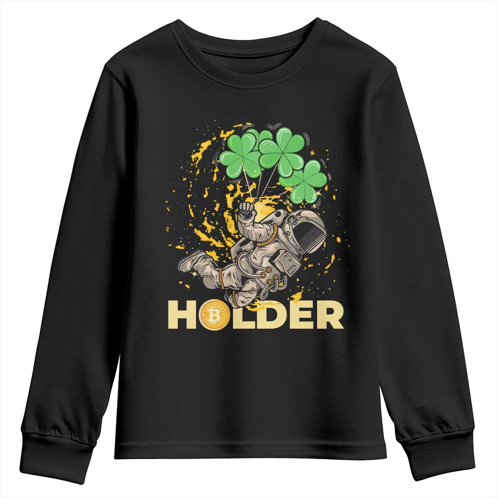 St Patricks Day Bitcoin Astronaut Youth Sweatshirt Lucky Shamrock Leprechaun BTC Crypto Holder